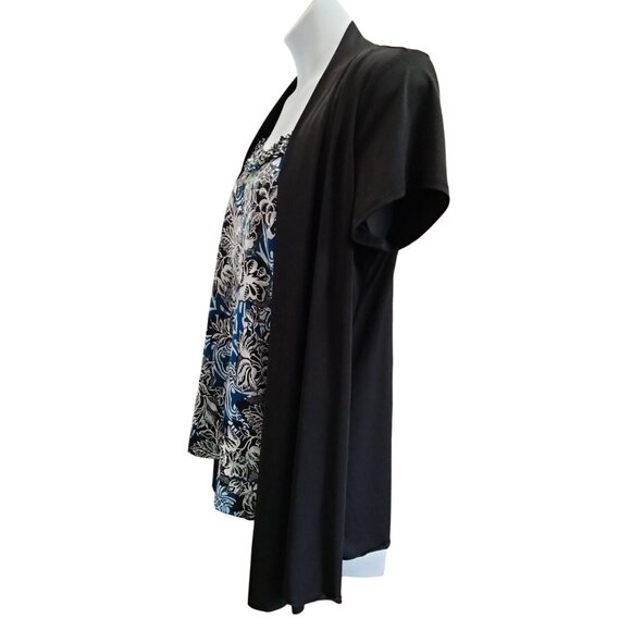 Judith Womens Plus Size 3X Top Black Floral Layered Look Short Sleeve - Picture 5 of 9